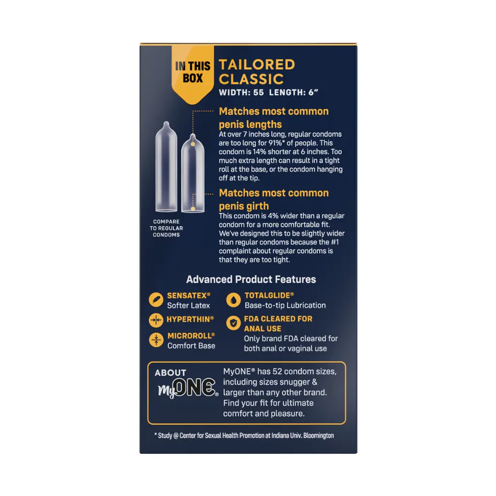 2-MyONE® Custom Fit® Tailored Classic 10-count condom package - back.webp