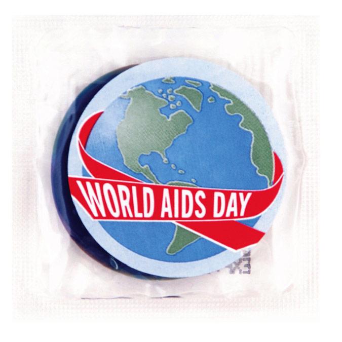 World Aids Day Globe HIV Awareness Condoms, Bag of 50