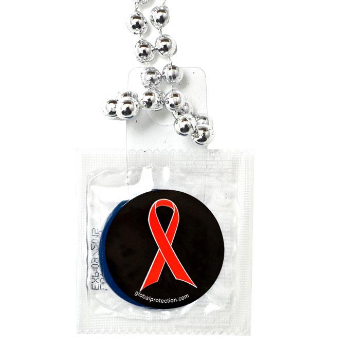 Red Ribbon Condom Throw Beads, Box of 36