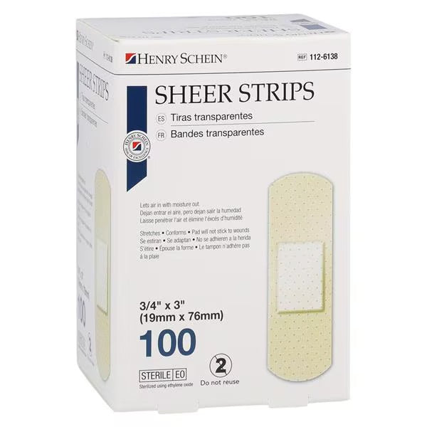 Sheer Plastic Bandages, 3" x 3/4" Sterile, Box of 100