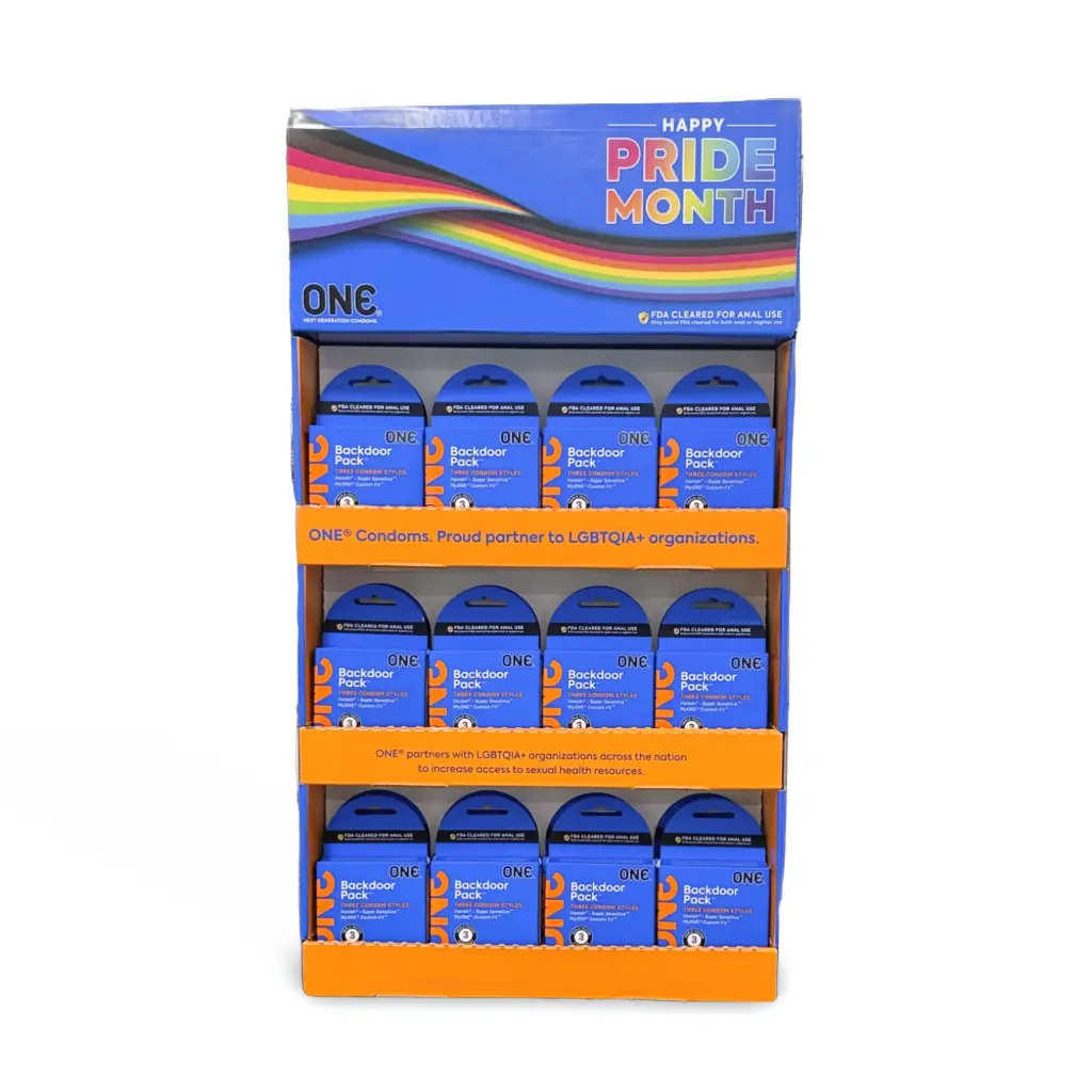 ONE® Backdoor Pack™ Condoms 3-Pack, Display of 24