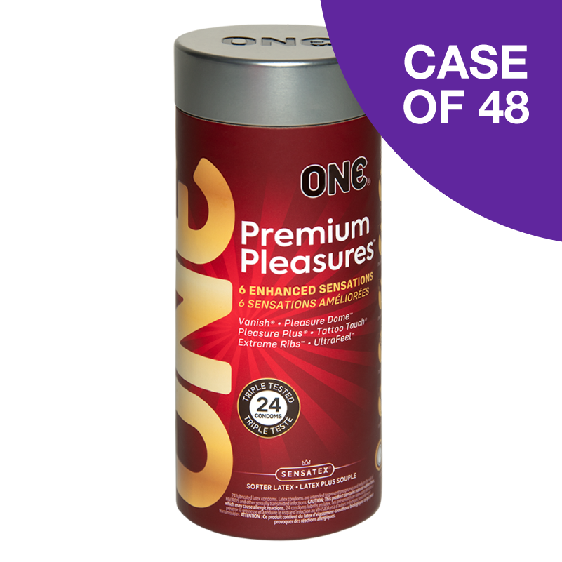 ONE® Premium Pleasures™ Condoms 24-Pack, Case of 48