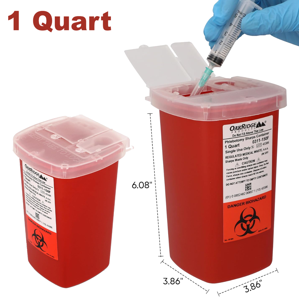 1 Quart Sharps Container with Flip Lid, Case of 100