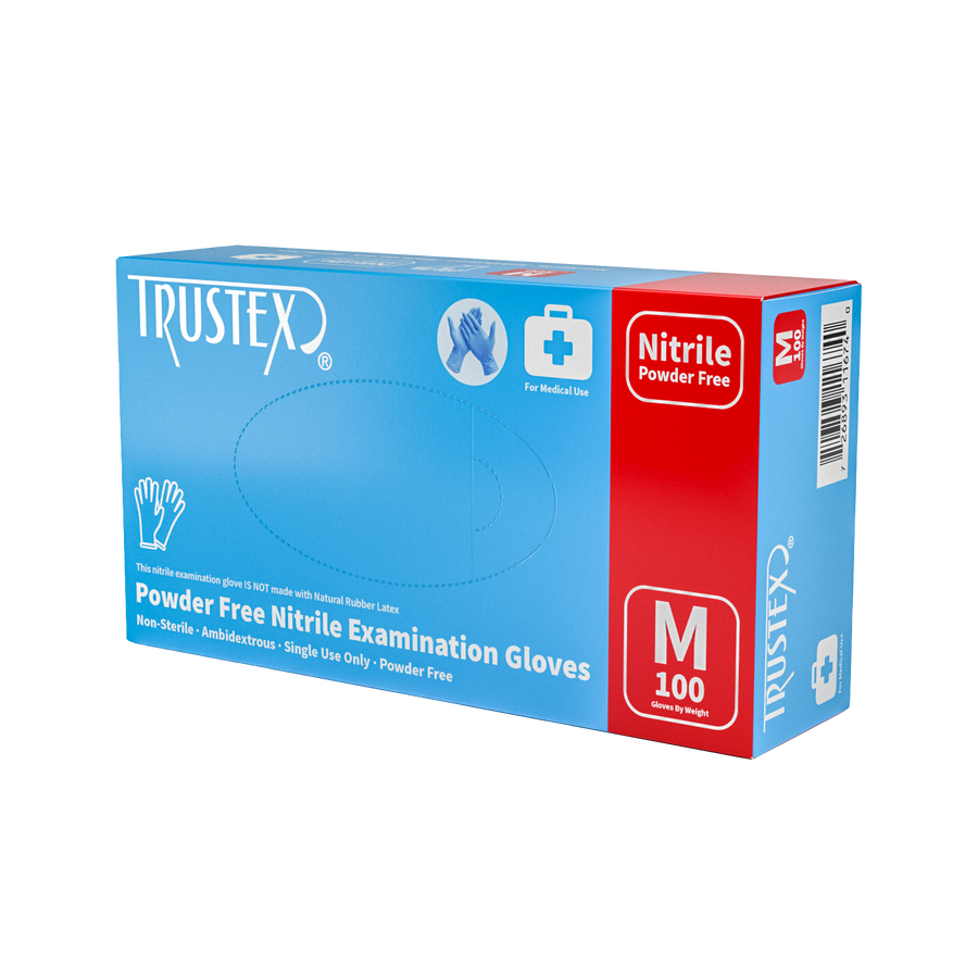 Trustex® Medical Exam Gloves Medium, Latex-Free & Powder-Free, Box of 100