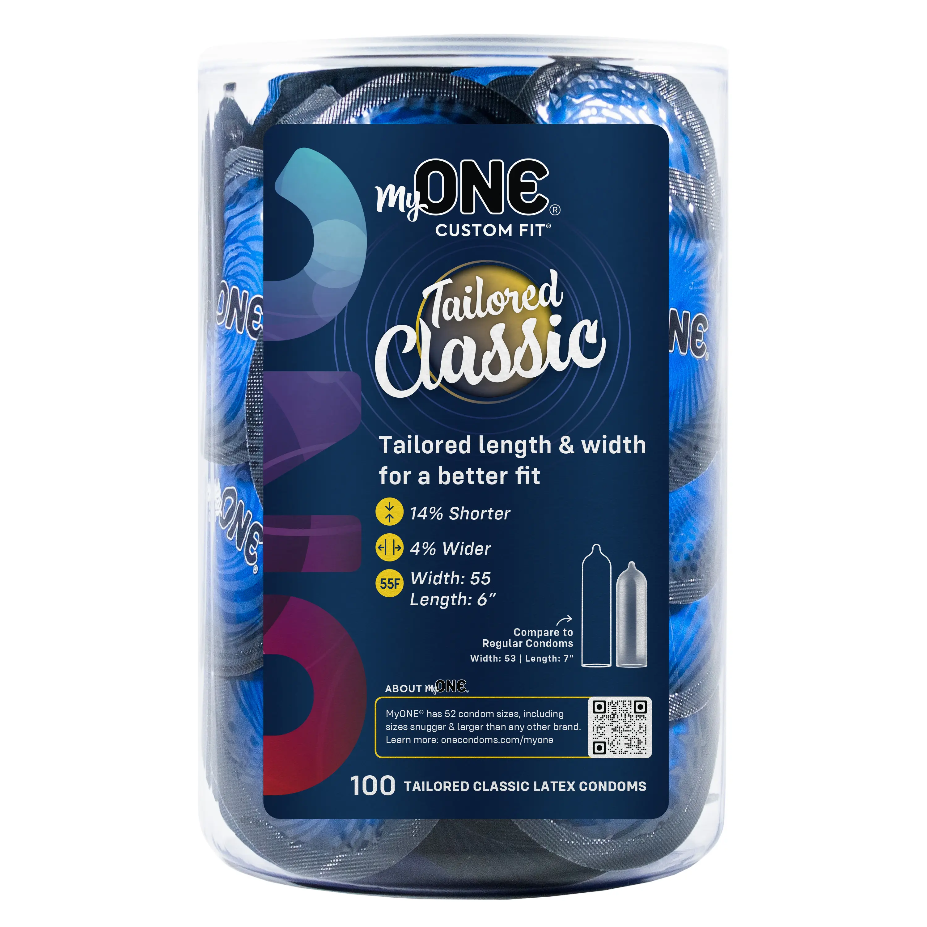 MyONE® Tailored Classic (size 55F) Condoms, Bowl of 100