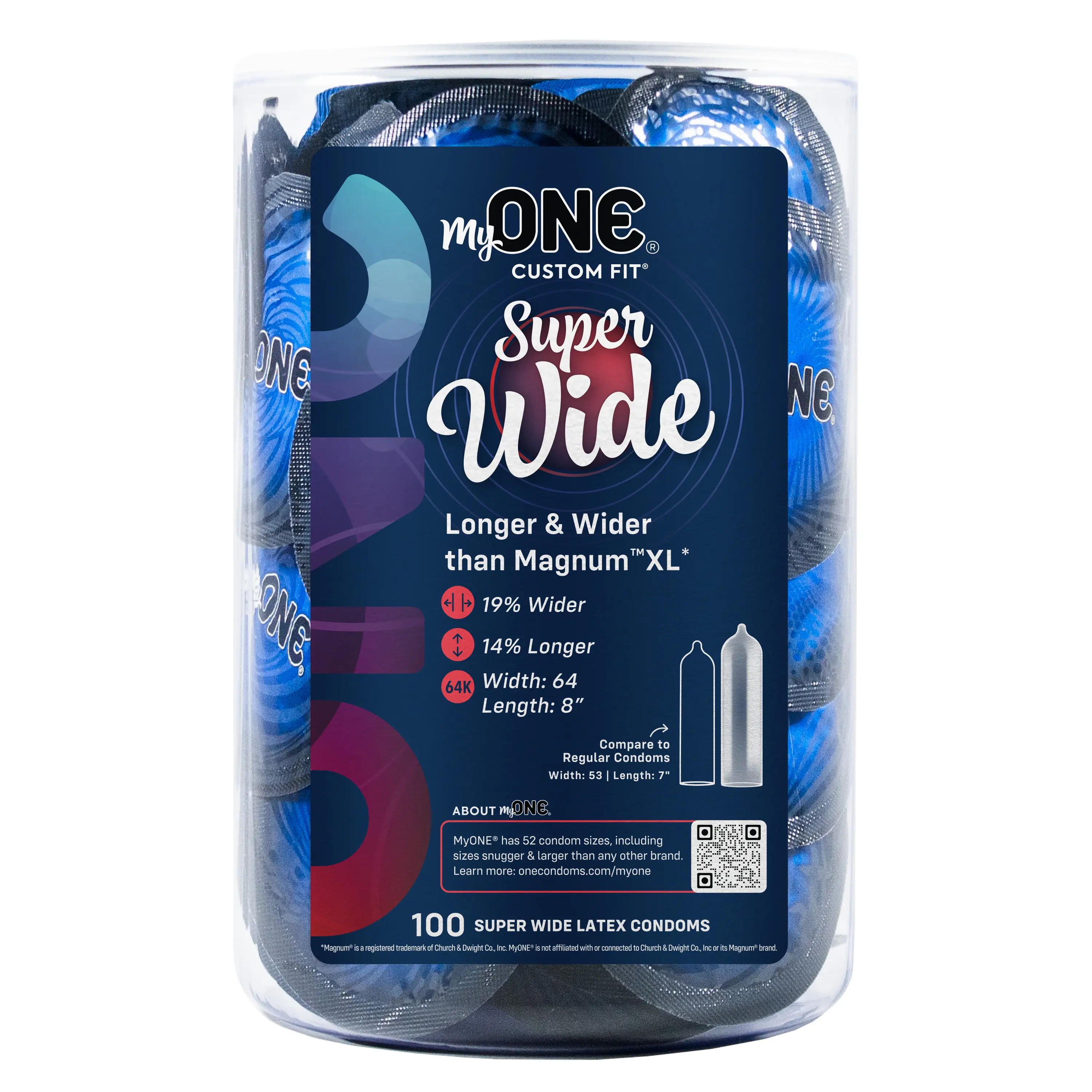 MyONE® Super Wide (size 64K) Condoms, Bowl of 100