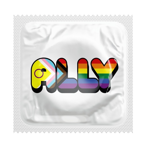 [BKU57] LGBTQ+ Ally Progress Pride Flag Condoms, Bag of 50