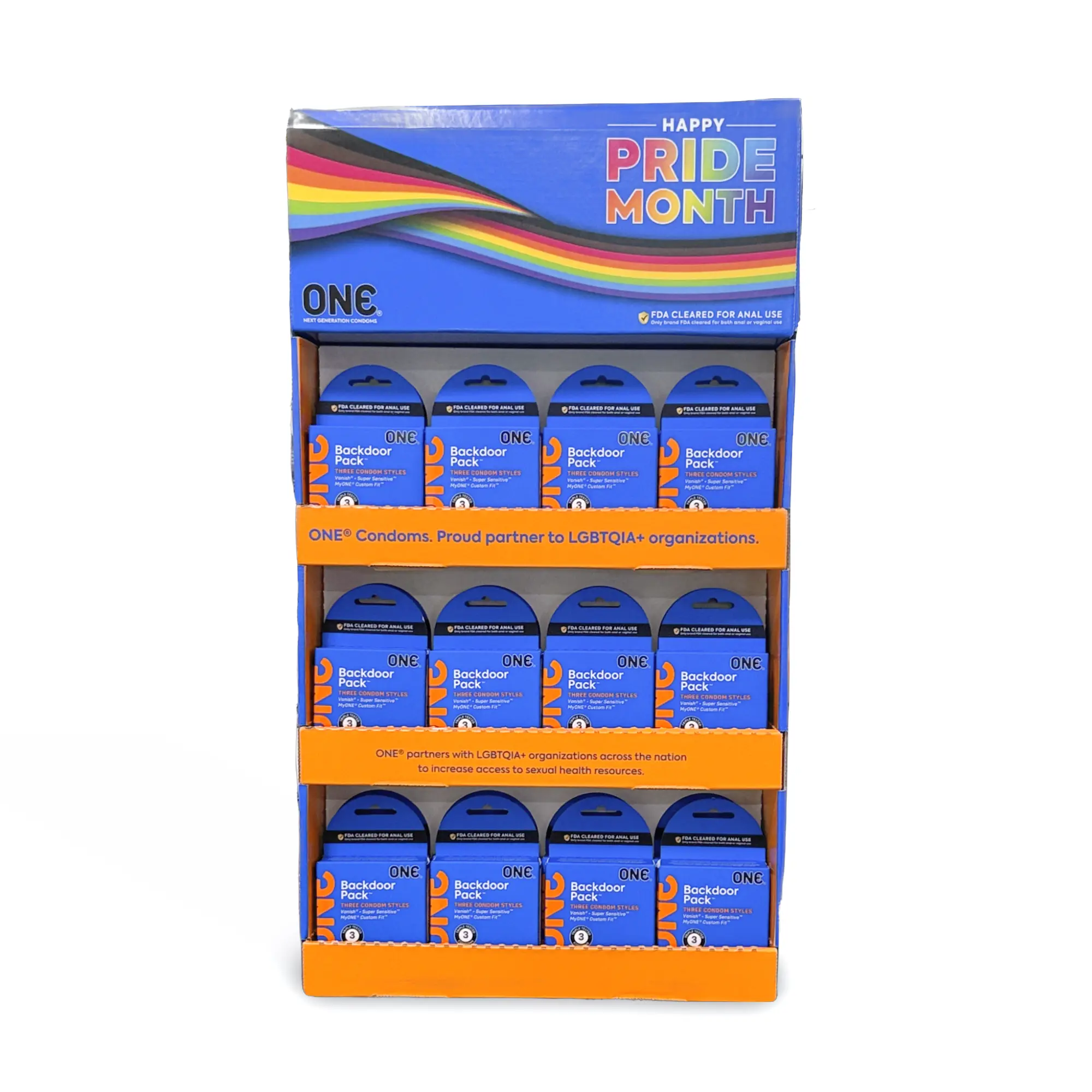 [11010B3D] ONE® Backdoor Pack™ Condoms 3-Pack, Display of 24